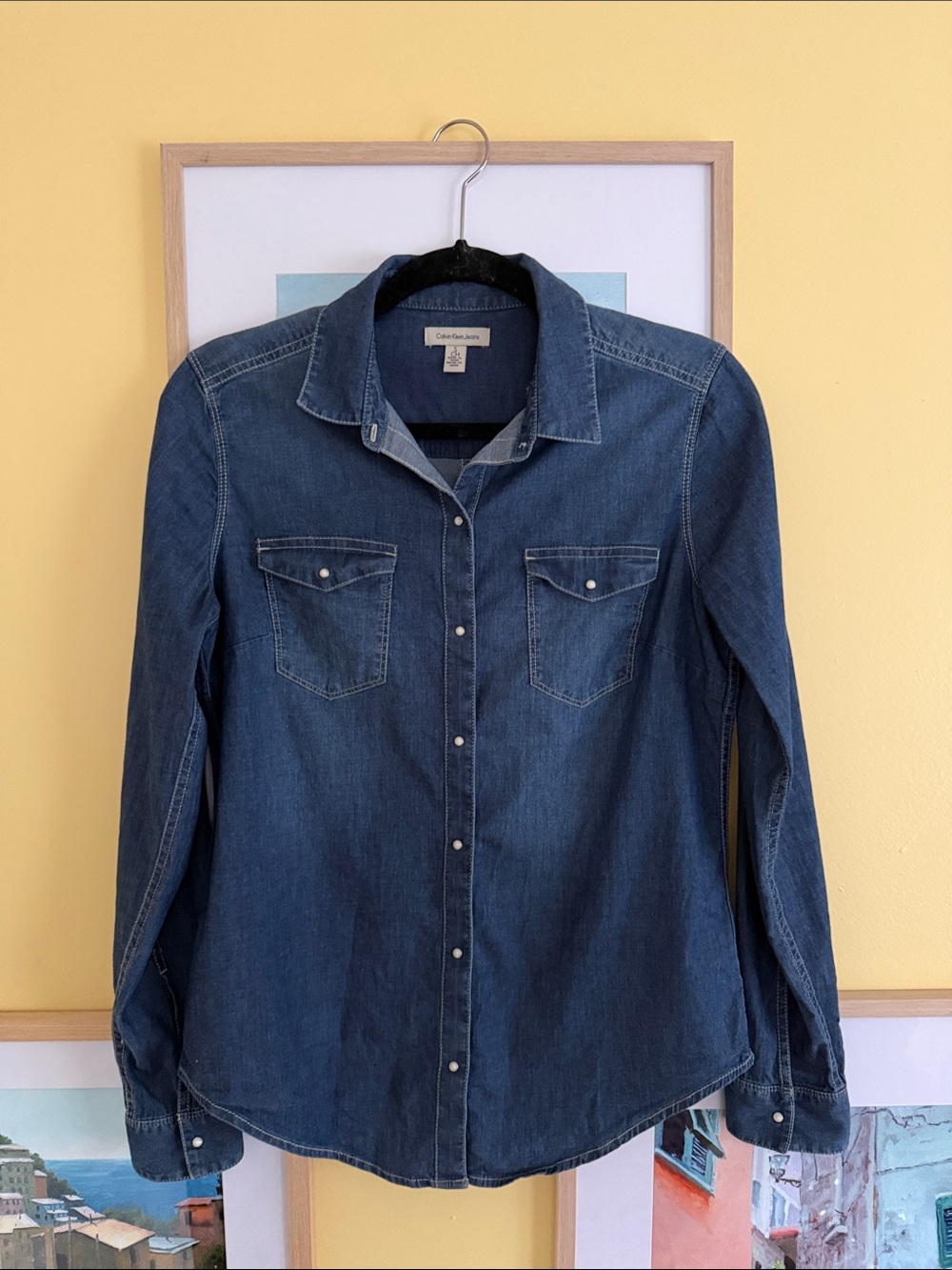 Calvin Klein Jeans Women’s Denim Button Down Shirt Dark Wash Size S